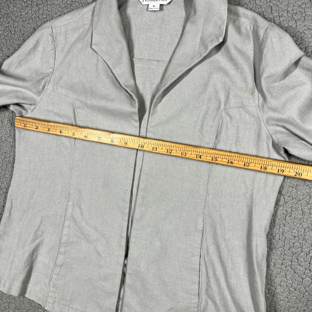 Pendleton Blazer Women PM Linen Blend Open Front Gray Coastal Minimalist - Picture 9 of 11